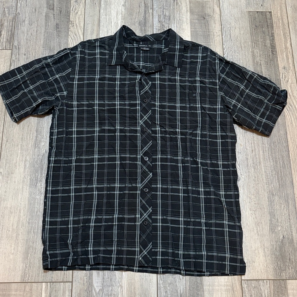 O'Neill Men's Black and Gray Plaid Shirt